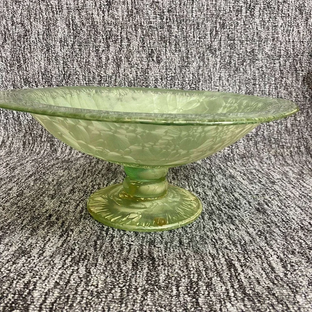 Spain Pedestal Bowl Home Decor 12in Green Frosted‎ Crystalline Glass Centerpiece